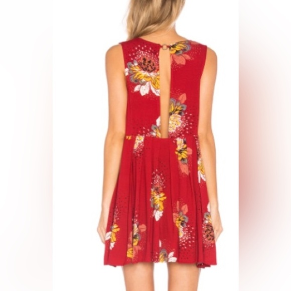 Free People Lovely Day tunic mini dress red floral slip womens  XS minor flaw - Picture 2 of 6